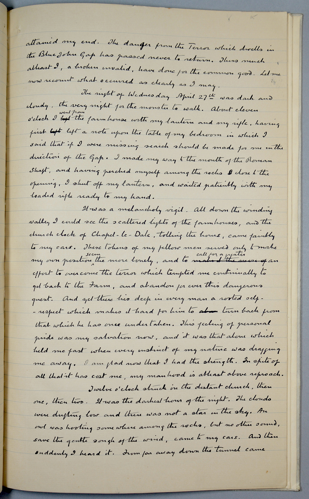 page 15 of the manuscript of The Terror of Blue John Gap
