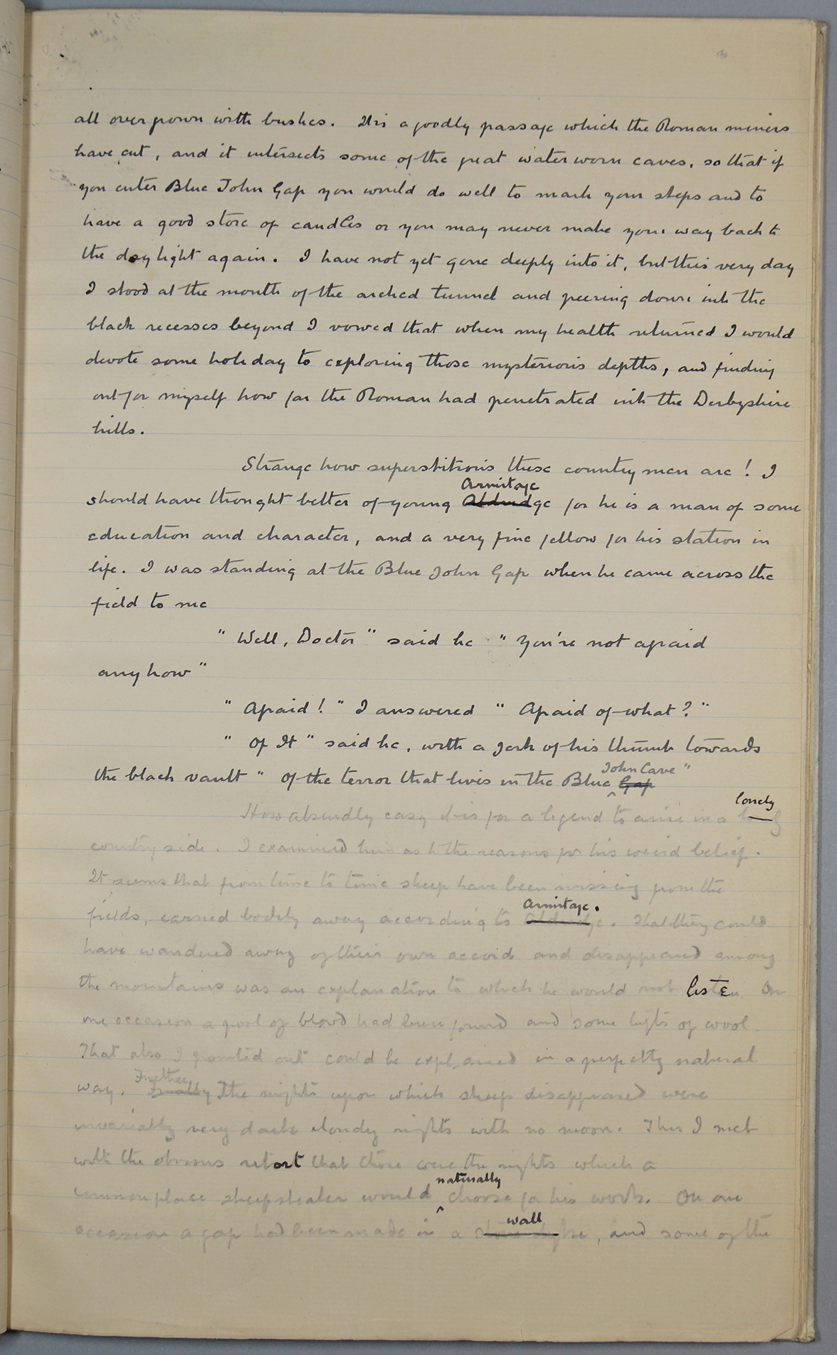 page 3 of the manuscript of "The Terror of Blue John Gap"