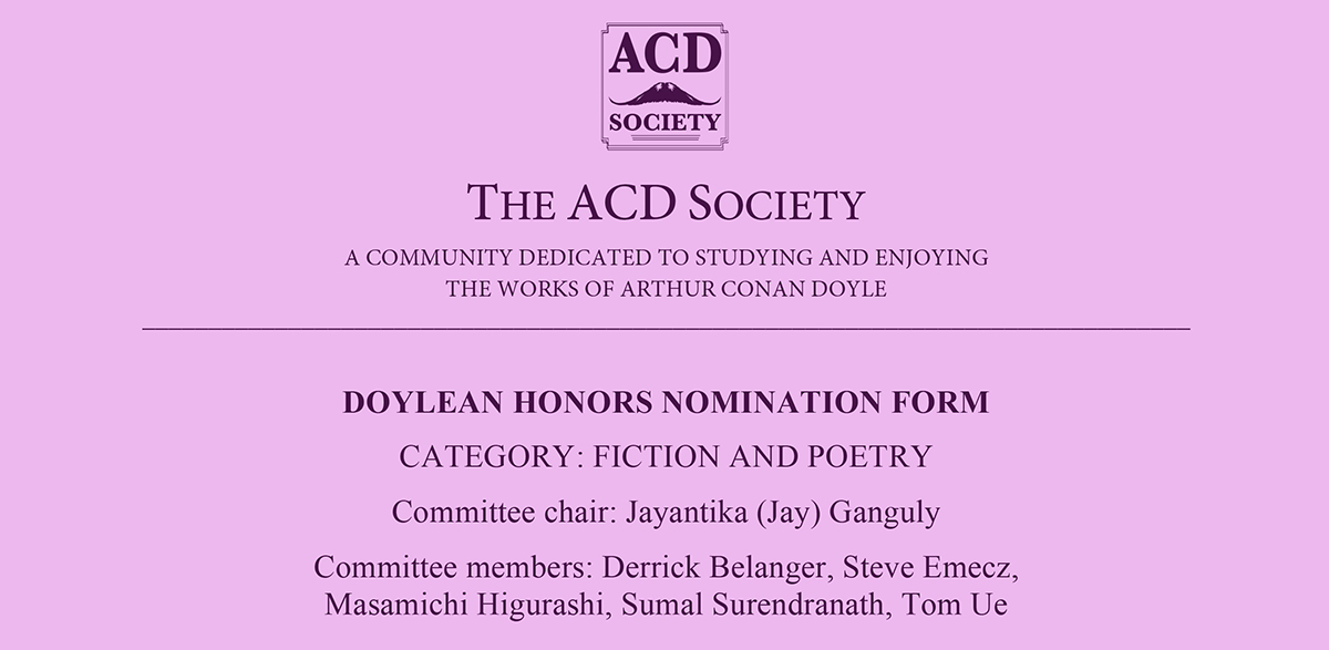 excerpt from Doylean Honors nomination form in the Fiction and Poetry category