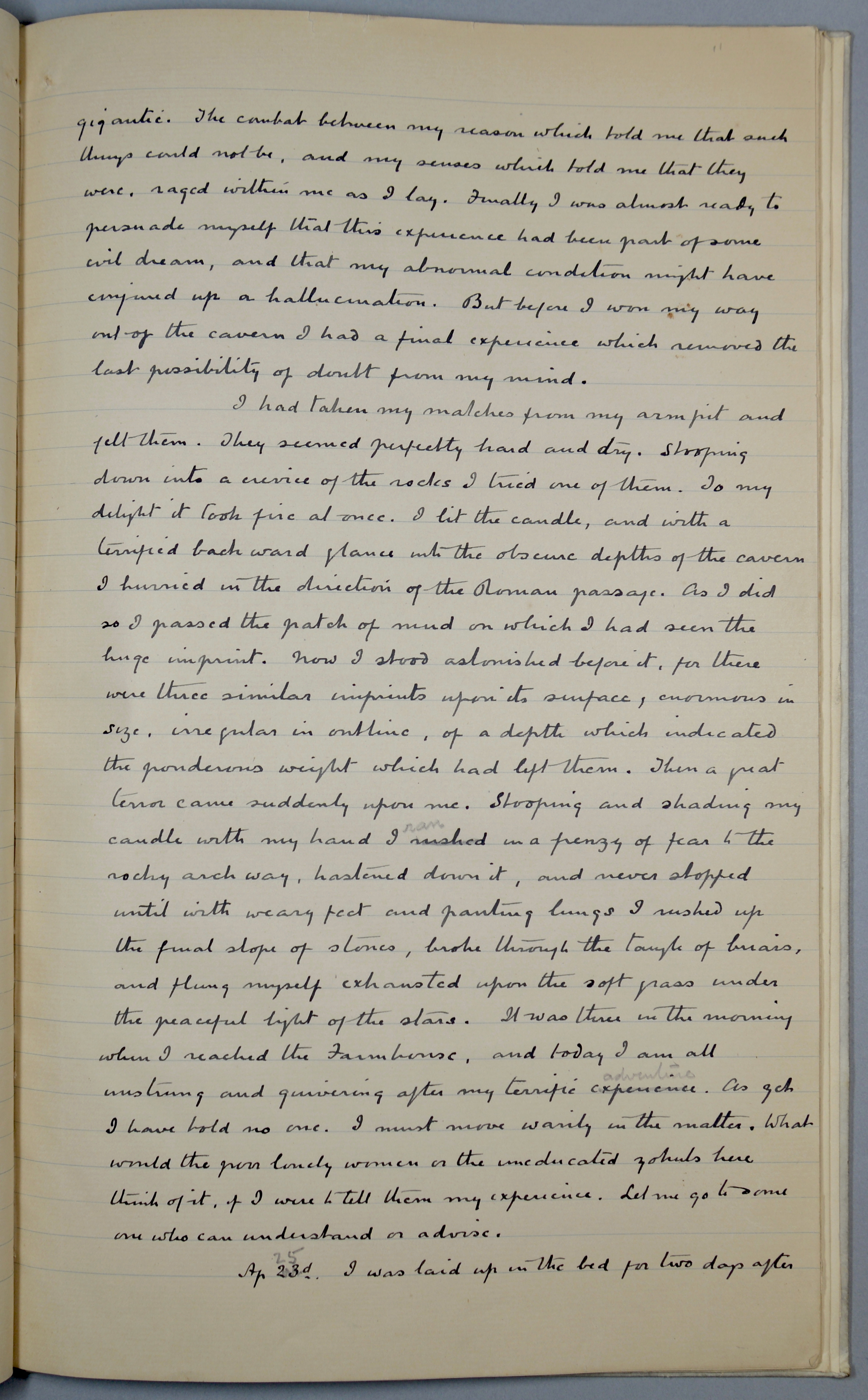 page 11 of the manuscript of The Terror of Blue John Gap